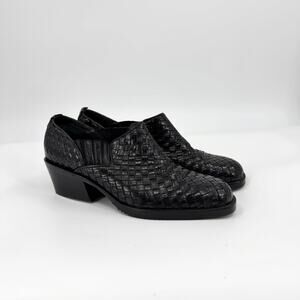 Vintage 90s Cole Haan Black Woven Genuine Leather Cuban Heel Shoes